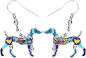 BONSNY Enamel Alloy Colorful Whippet Dog Pets Earrings for Women Jewelry Novelty Funny Charms
