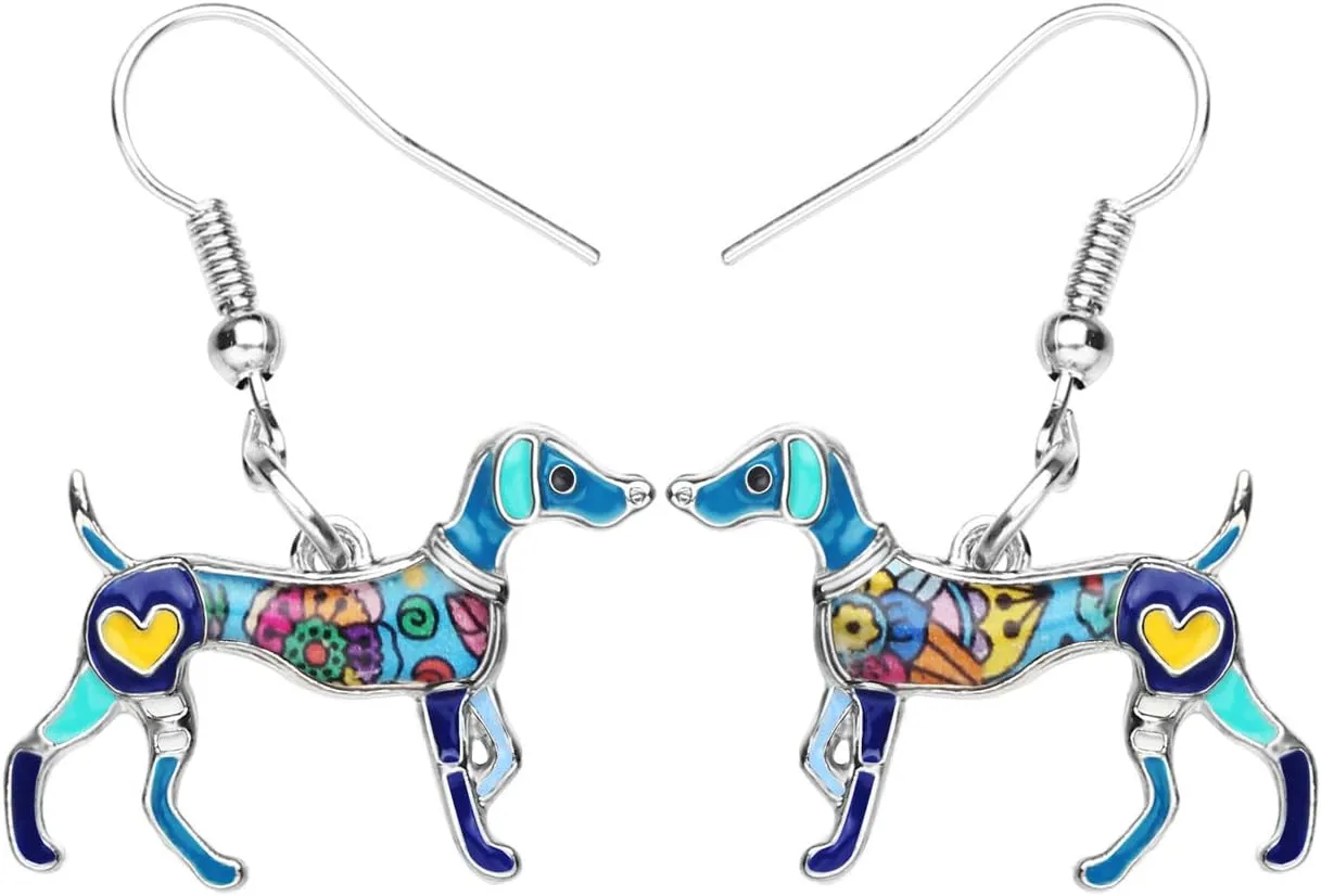 BONSNY Enamel Alloy Colorful Whippet Dog Pets Earrings for Women Jewelry Novelty Funny Charms