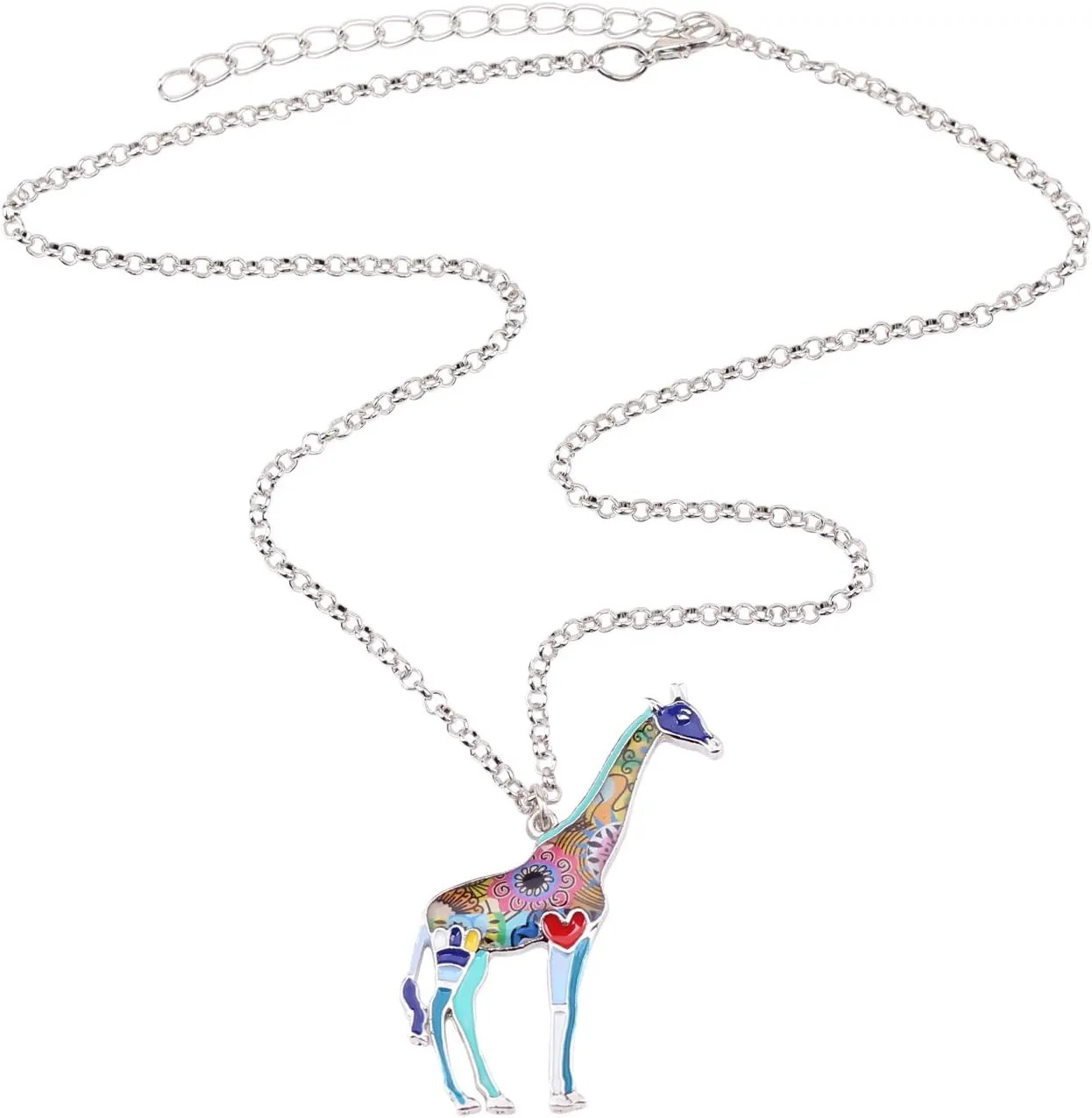 BONSNY Enamel Chain Heart Giraffe Necklace Pendant For Women Girls Charm Gifts Colorful Jewelry