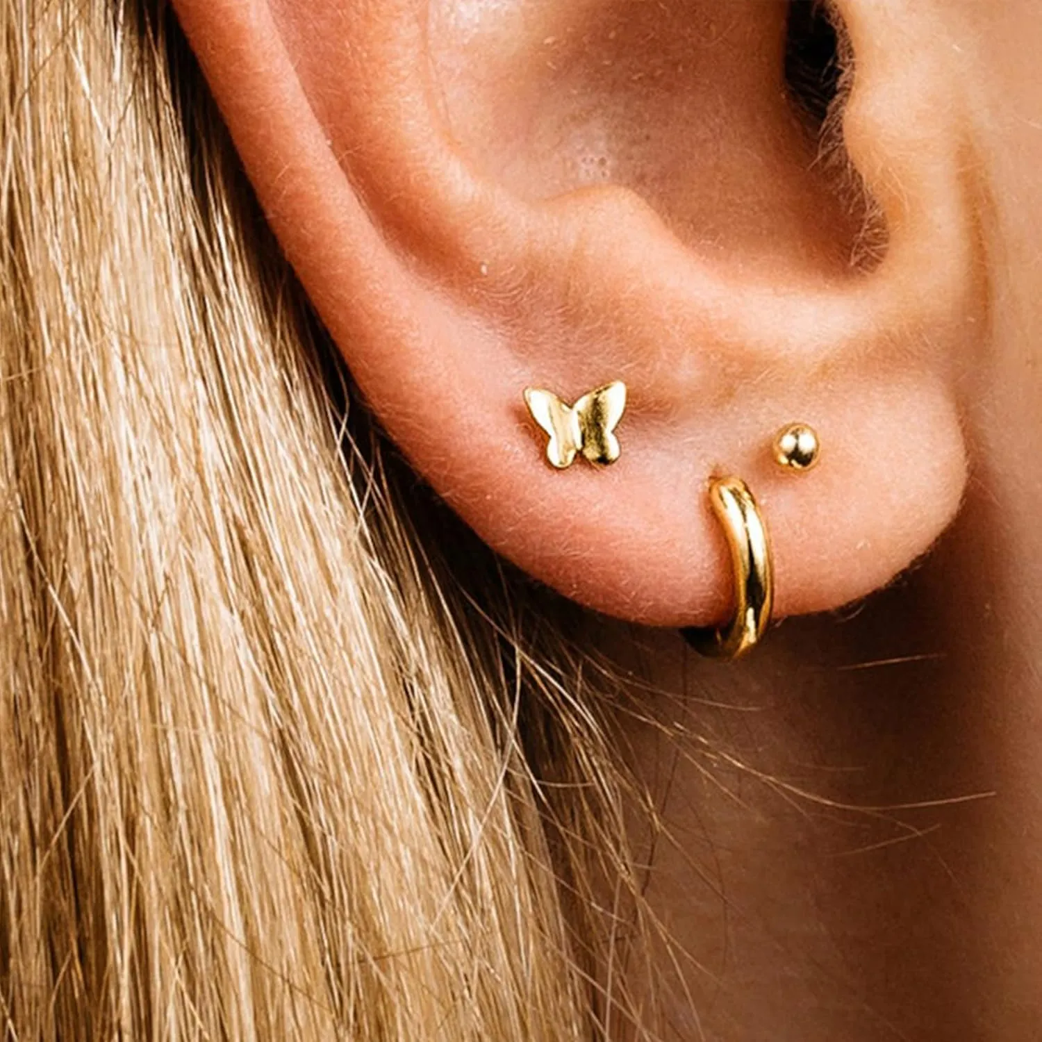 BOUTIQUELOVIN 14K Gold Stud Earrings Set for Women, for Multiple Piercing 925 Silver Plated Studs Earrings and Zirconia Earring Set Small Huggie Hoop Chain Earing