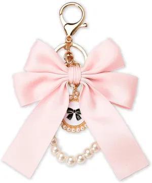 Bow Pearl Key Lanyard Keychain for Women Elegant French Bowknot Pearl Beaded Key Wristlet Key Ring for Car Keys Purse