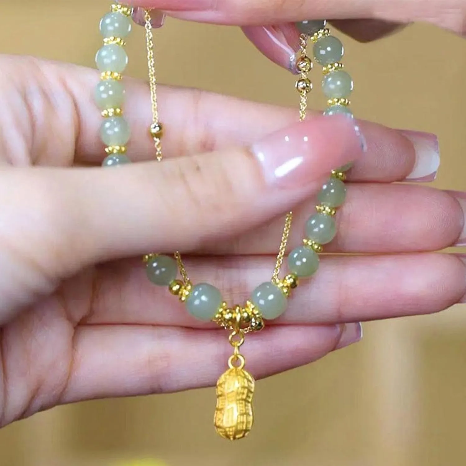Bracelet Double Chain Jade Imitation Bracelet Retro Elegant Hand Jewelry Female Shoulder Jewelry for Women Bridal (A, One Size)