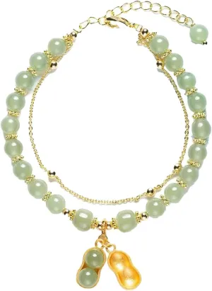 Bracelet Double Chain Jade Imitation Bracelet Retro Elegant Hand Jewelry Female Shoulder Jewelry for Women Bridal (A, One Size)