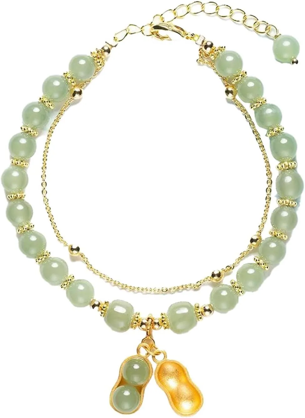Bracelet Double Chain Jade Imitation Bracelet Retro Elegant Hand Jewelry Female Shoulder Jewelry for Women Bridal (A, One Size)