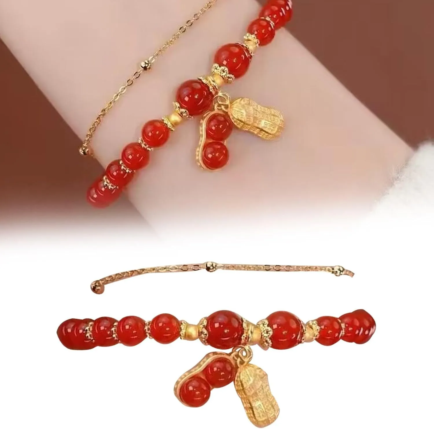 Bracelet Double Chain Jade Imitation Bracelet Retro Elegant Hand Jewelry Female Titanium Watches for Men (C, One Size)