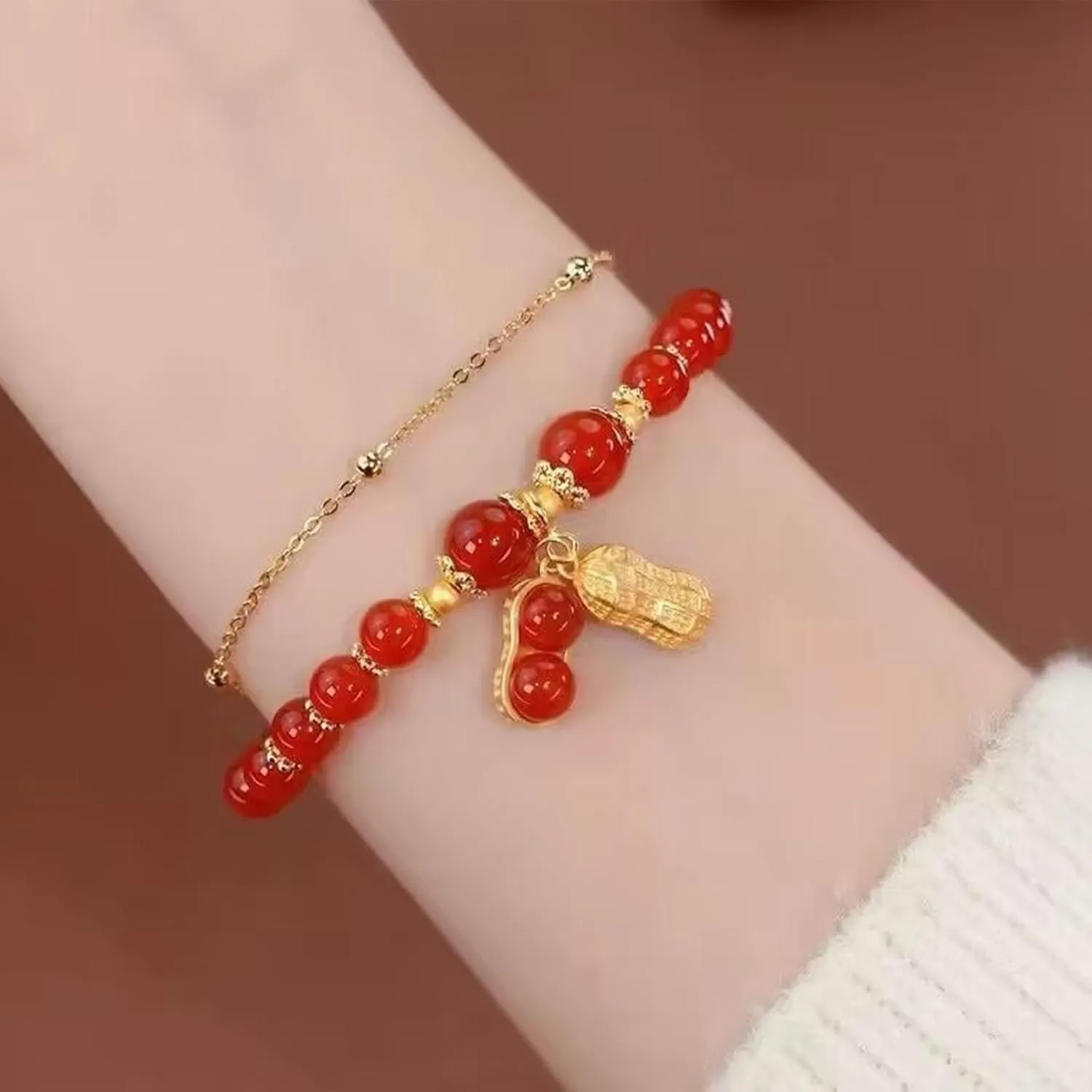 Bracelet Double Chain Jade Imitation Bracelet Retro Elegant Hand Jewelry Female Titanium Watches for Men (C, One Size)