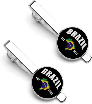 Brazil Flag Brasil 1 Pair Tie Clips Necktie Bar Pinch Clip for Wedding Business