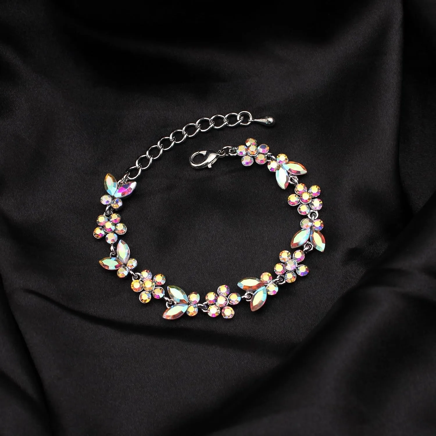 Bridal Wedding Austrian Crystal Teardrop Pendant Necklace Earring Bracelet Costume Statement Accessories Jewelry Set for Women and Bridesmaids
