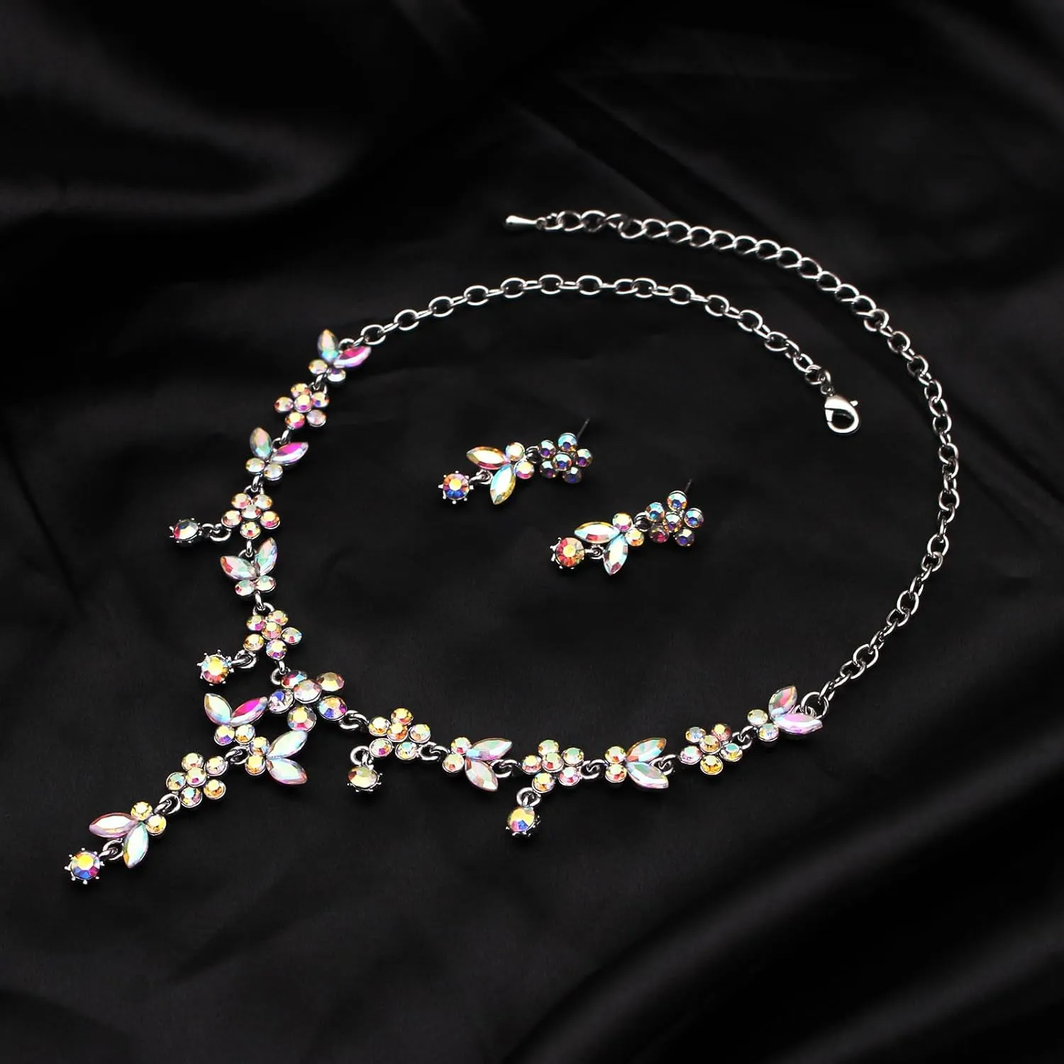 Bridal Wedding Austrian Crystal Teardrop Pendant Necklace Earring Bracelet Costume Statement Accessories Jewelry Set for Women and Bridesmaids