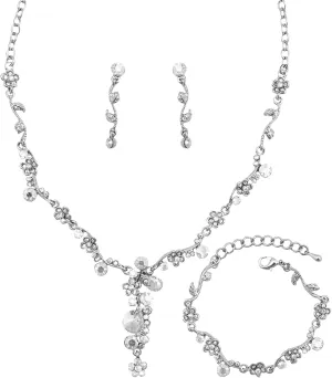 Bride Bridal Austrian Crystal Statement Necklace Dangle Earring Bracelet Wedding Party Jewelry Set for Women