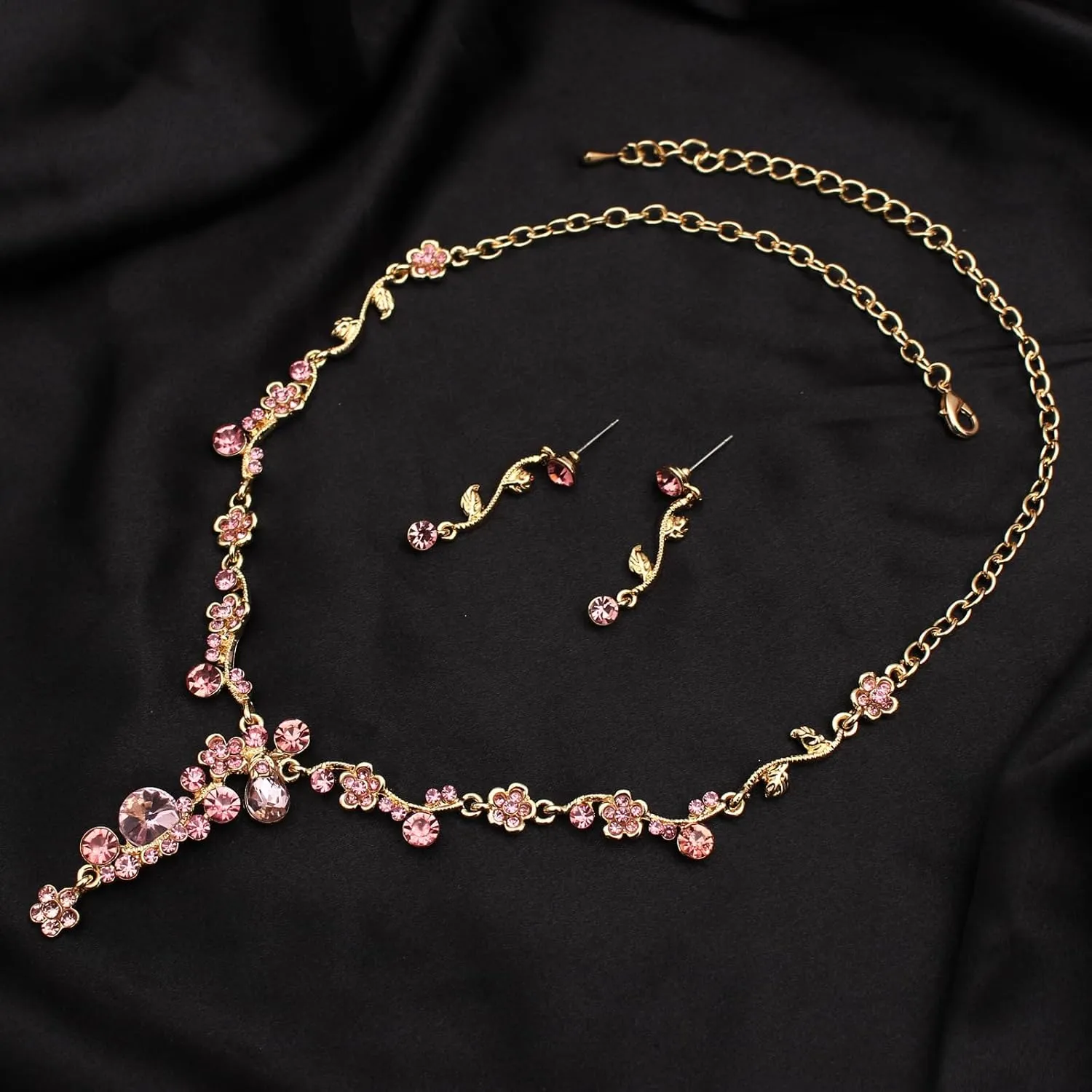 Bride Bridal Austrian Crystal Statement Necklace Dangle Earring Bracelet Wedding Party Jewelry Set for Women