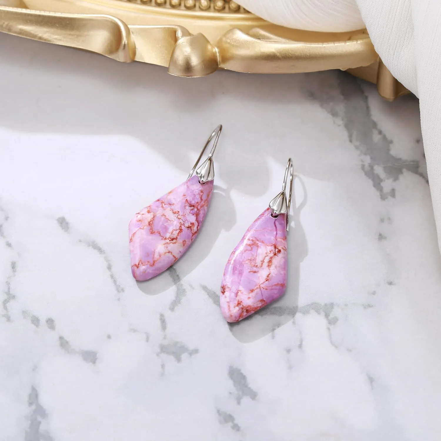 BriLove Dainty Elegant 925 Sterling Silver Natural Stone Unique Irregular Lightweight Dangle Drop Earrings Multiple Styles Jewelry for Birthday Party Gift