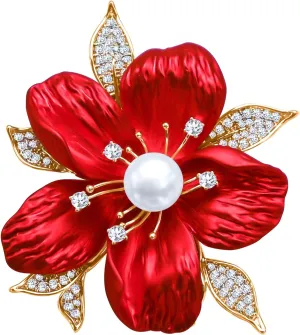 Brooches For Women,14k Gold Plated Copper,Silver Spray Paint Rose Brooch Pins For Women Cubic Zirconia BroachFlower Broach