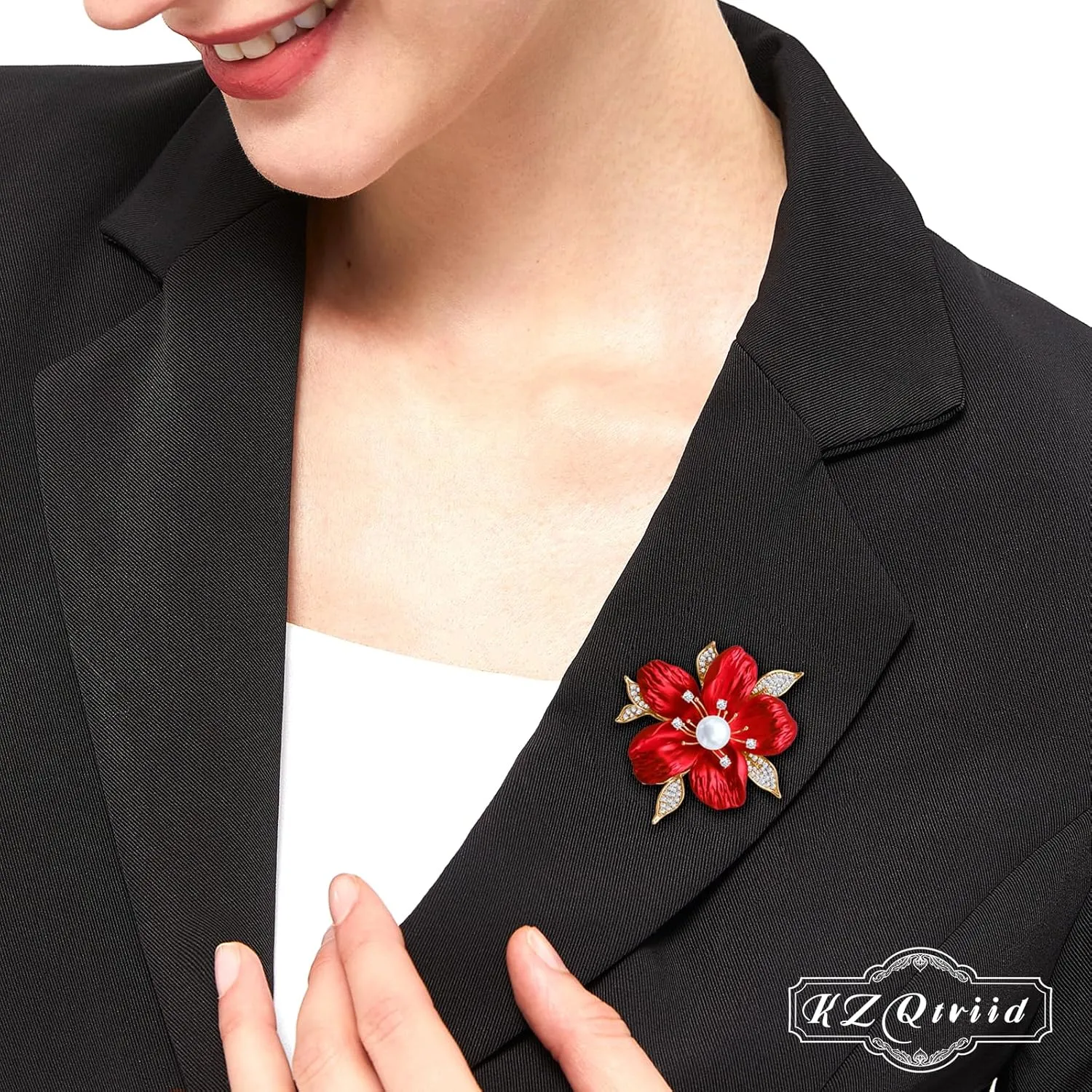 Brooches For Women,14k Gold Plated Copper,Silver Spray Paint Rose Brooch Pins For Women Cubic Zirconia BroachFlower Broach