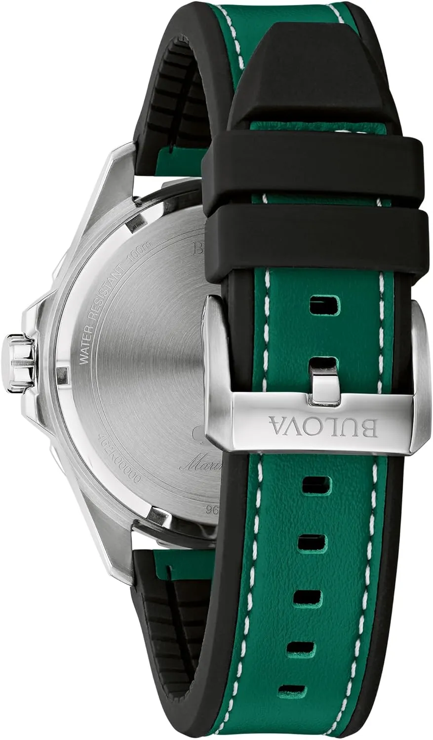 Bulova Men's Marine Star Quartz Silver Stainless Steel Watch, Leather and Silicone Strap, 100M Water Resistant, 43mm