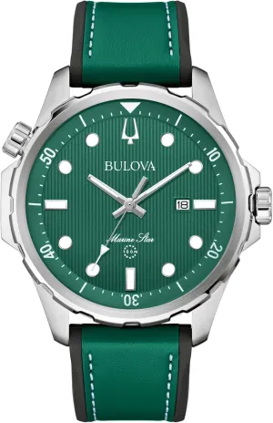 Bulova Men's Marine Star Quartz Silver Stainless Steel Watch, Leather and Silicone Strap, 100M Water Resistant, 43mm