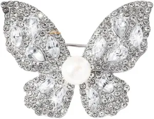 Butterfly Crystal Rhinestone Brooch Pin for Women Colorful Glitter Pearl Bead Lapel Pins Hats Clothes Dress Accessories Jewelry