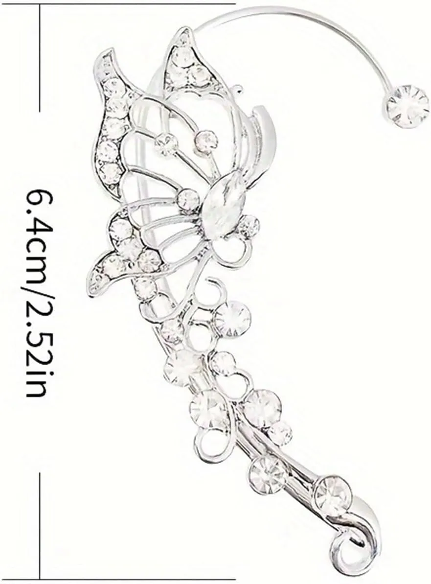 Butterfly Ear Cuffs Earrings Dainty Rhinestone Butterfly Ear Wrap No Piercing Eae Cuff Clip On Earrings for Women Gifts
