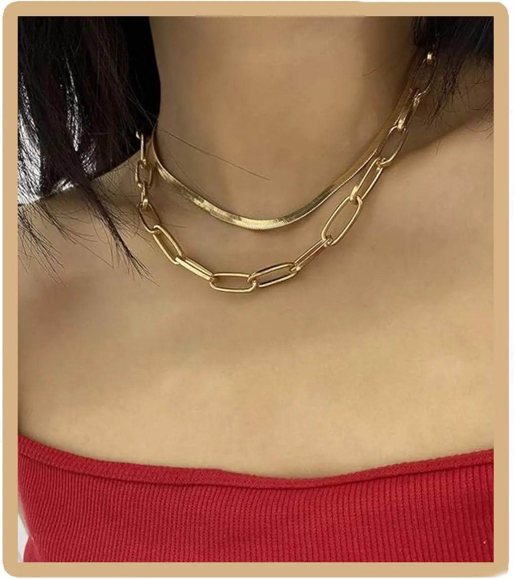 Butterfly Necklace Link Layered Necklace Bling Iced CZ Butterfly Necklace Chains Layering Paperclip Chain Choker for Women Gold Tone
