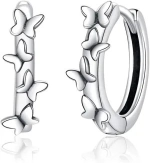 Butterfly Small Hoop Earrings S925 Sterling Silver for Women Minimalist Cartilage Tragus Round Huggie Hoops Fashion Cuffs Earring Studs Dainty Jewelry Gifts Hypoallergenic