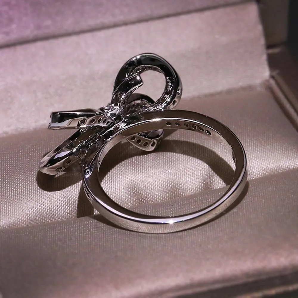 Butterfly Sparkly CZ Rhinestone Cubic Zirconia Cocktail Ring Bow-Knot Knuckle Ring Wedding Promise Jewelry Ring for Women