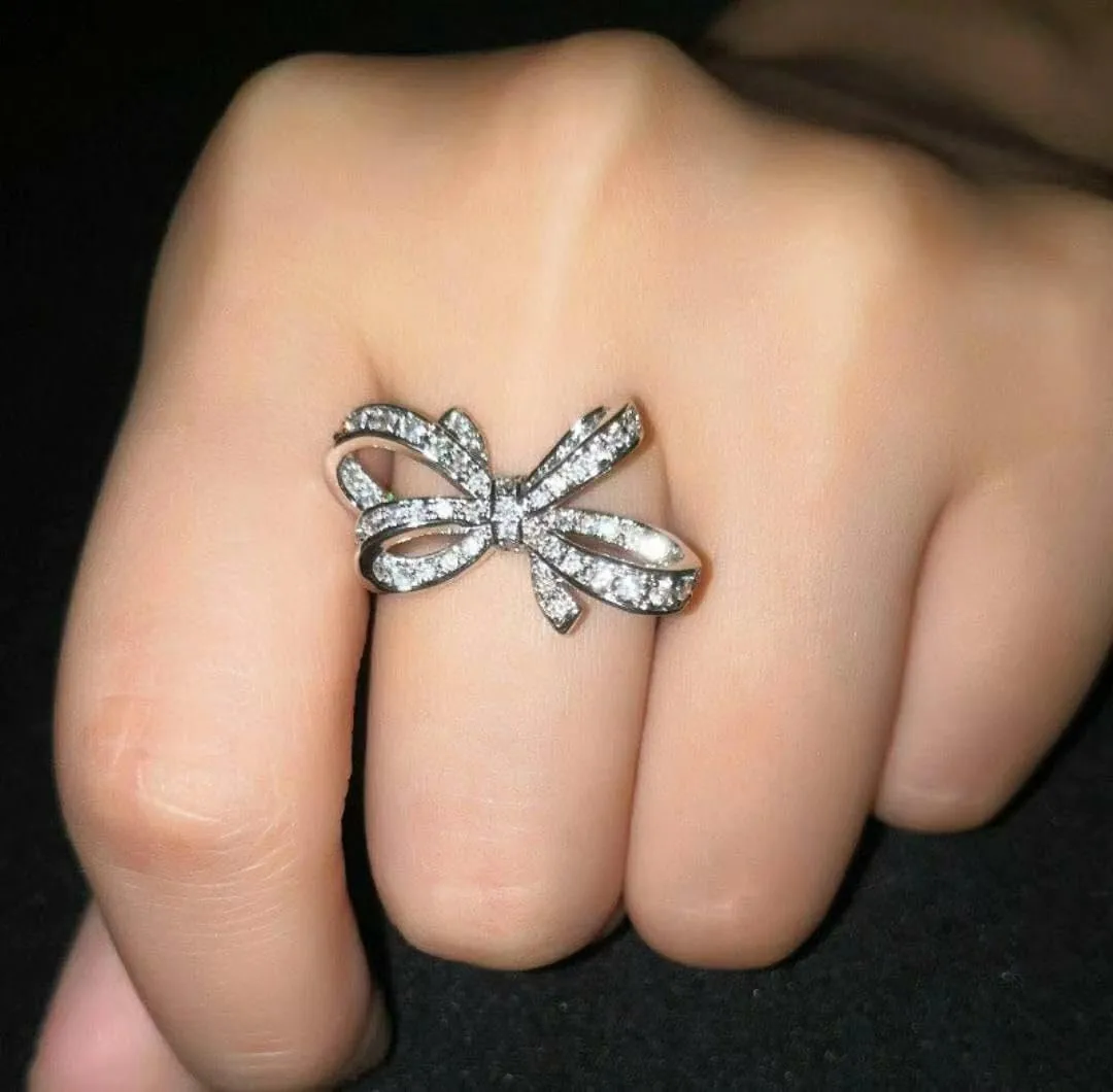 Butterfly Sparkly CZ Rhinestone Cubic Zirconia Cocktail Ring Bow-Knot Knuckle Ring Wedding Promise Jewelry Ring for Women