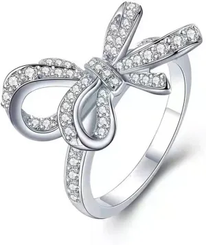 Butterfly Sparkly CZ Rhinestone Cubic Zirconia Cocktail Ring Bow-Knot Knuckle Ring Wedding Promise Jewelry Ring for Women