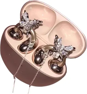 Butterfly Tassel Rhinestone Headphone Charms | Elegant Clip-On Ear Jewelry | Detachable DIY Crystal Accessories for Women Girls (Style 01)