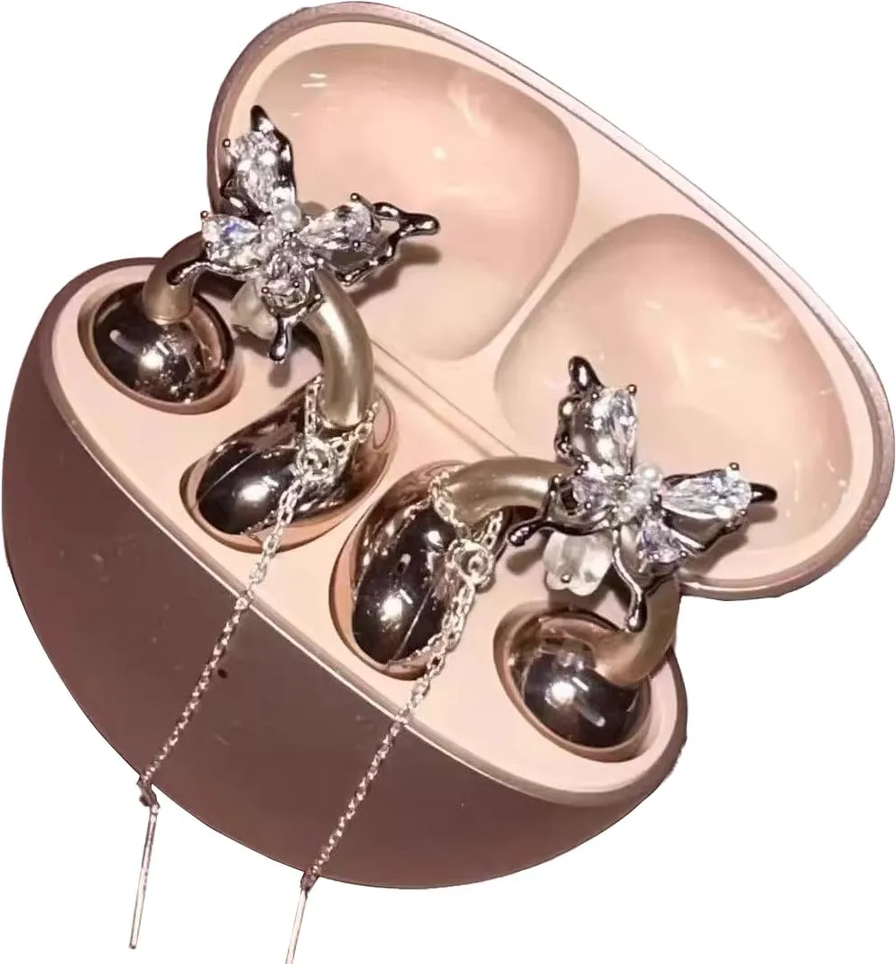 Butterfly Tassel Rhinestone Headphone Charms | Elegant Clip-On Ear Jewelry | Detachable DIY Crystal Accessories for Women Girls (Style 01)