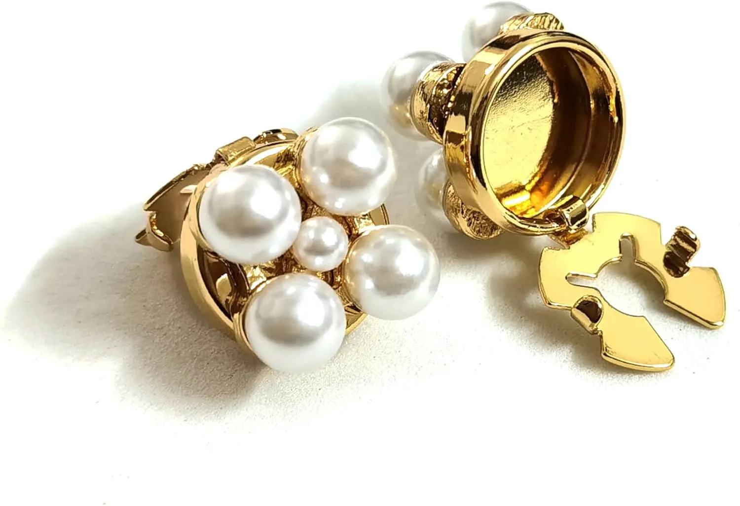 Button Covers for Women Cufflinks with Faux Pearl Elegant- Golden Silver Base Cufflinks for Tux Shirt, Woman Blouses