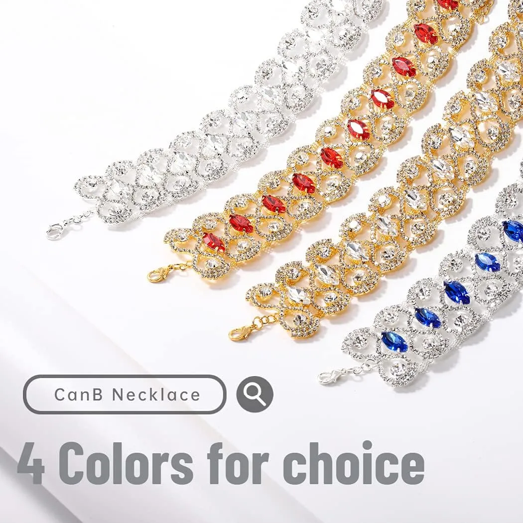 CanB Rhinestone Necklace Choker Adjustable Crystal Collar Wedding Bridal Choker Sparkly Neck Jewerly Accessories for Women and Girls