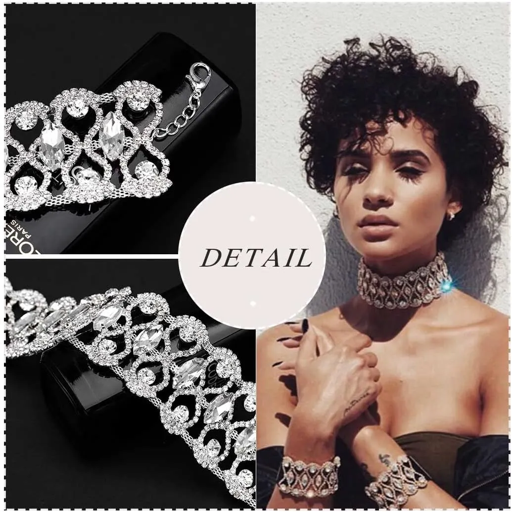 CanB Rhinestone Necklace Choker Adjustable Crystal Collar Wedding Bridal Choker Sparkly Neck Jewerly Accessories for Women and Girls