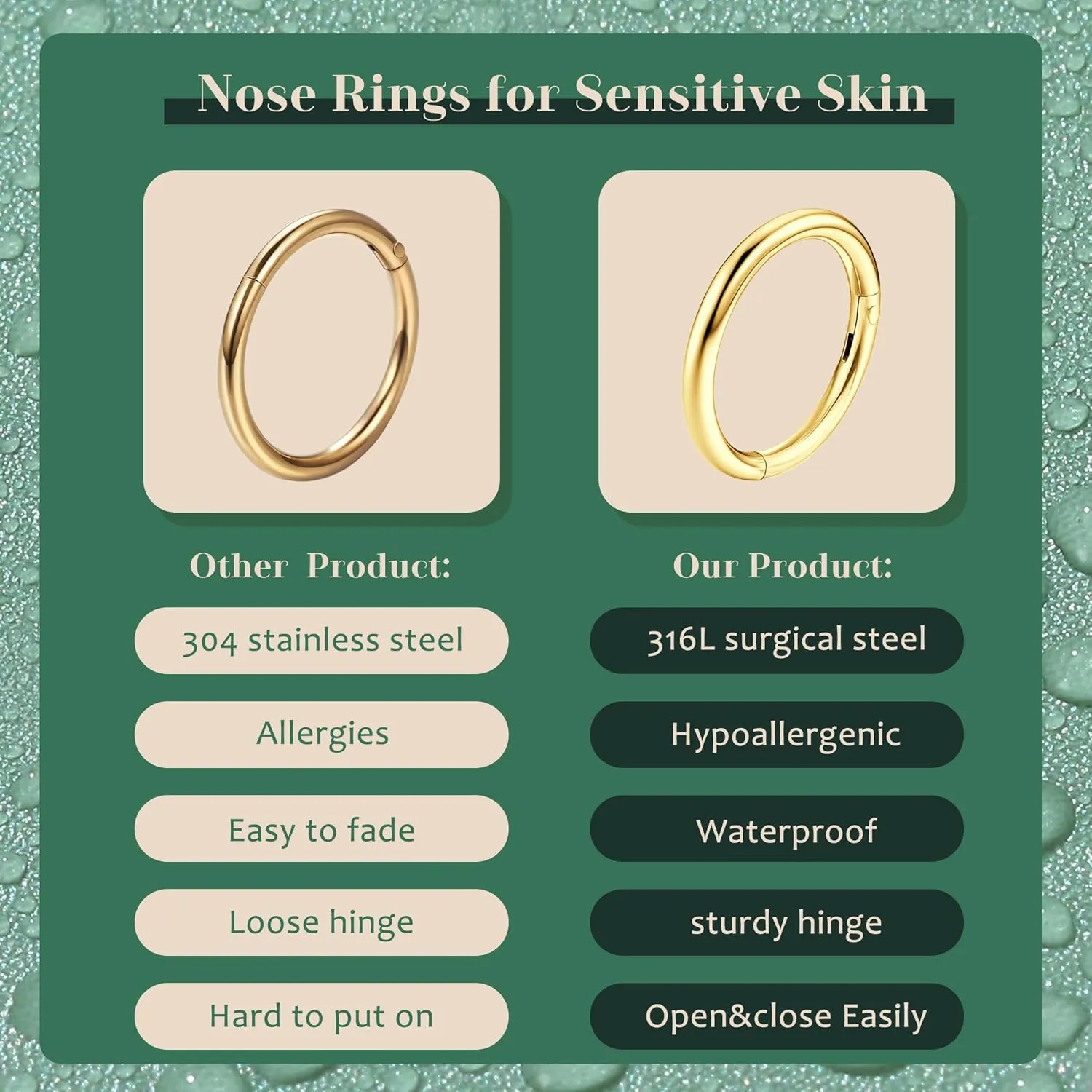 CASSIECA 5Pcs 18G 16G Surgical Steel Nose Rings Hoop for Women CZ Clicker Hinged Septum Ring Lip Helix Cartilage Double Hoop Earring Daith Rook Conch Body Piercing Jewelry for Women 8mm 10mm