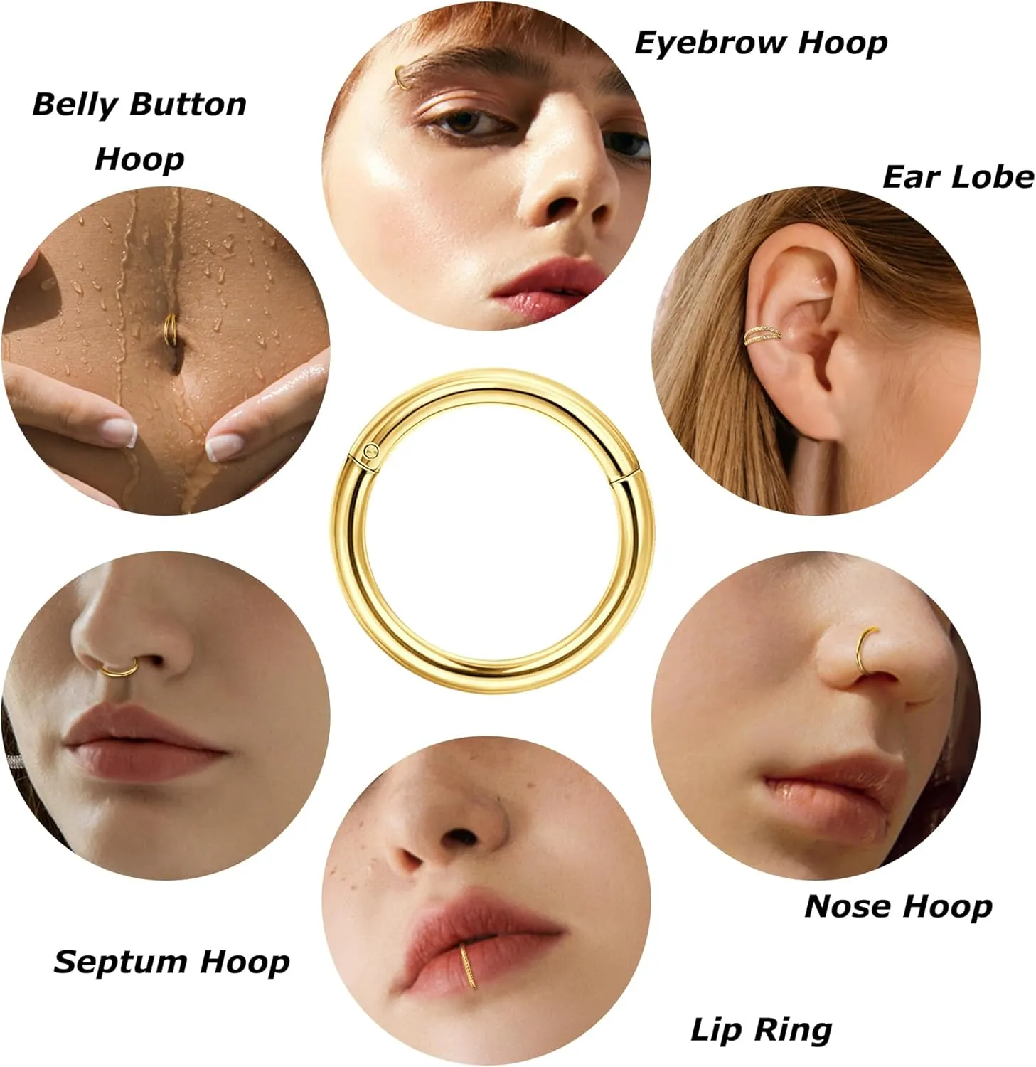 CASSIECA 5Pcs 18G 16G Surgical Steel Nose Rings Hoop for Women CZ Clicker Hinged Septum Ring Lip Helix Cartilage Double Hoop Earring Daith Rook Conch Body Piercing Jewelry for Women 8mm 10mm