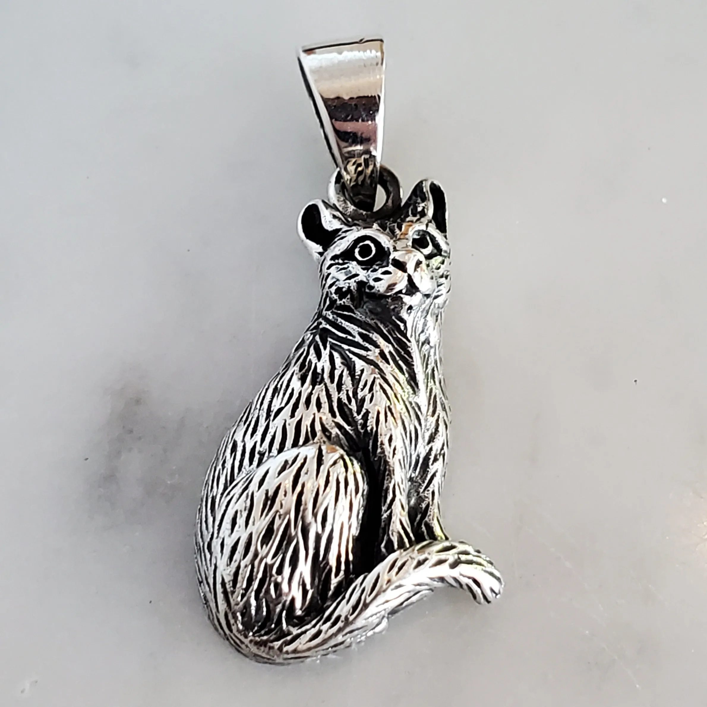 Cat Pendant .925 Sterling Silver Feline Charm