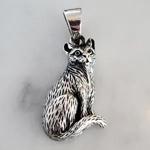 Cat Pendant .925 Sterling Silver Feline Charm