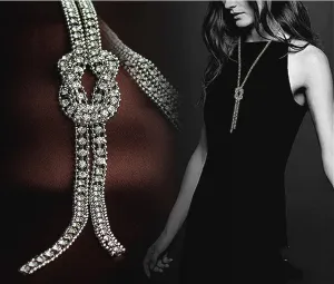 Cathercing Crystal Knot Pendant Long Necklace for Women Sweater Chain Statement Necklace Choker Adjustable Elegant Jewelry Rhinestone Accessories Dressy Collocation Winter Evening Party Wedding