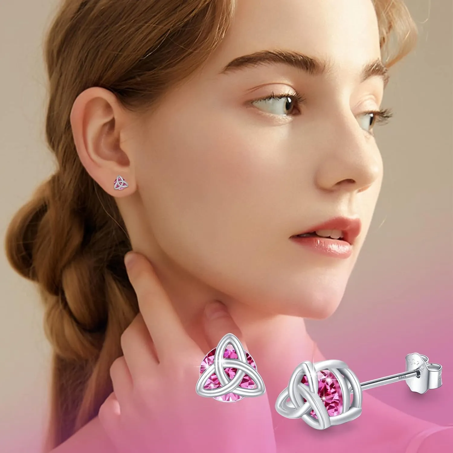 Celtic Sterling Silver Birthstone Stud Earrings - Celtic Knot Design, Gifts for Women