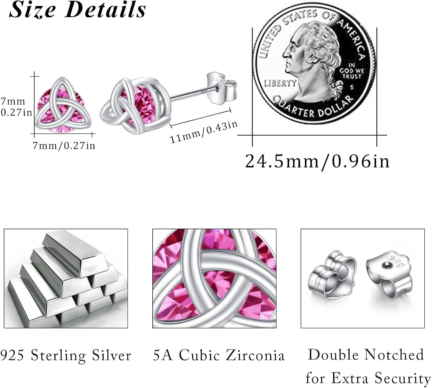 Celtic Sterling Silver Birthstone Stud Earrings - Celtic Knot Design, Gifts for Women