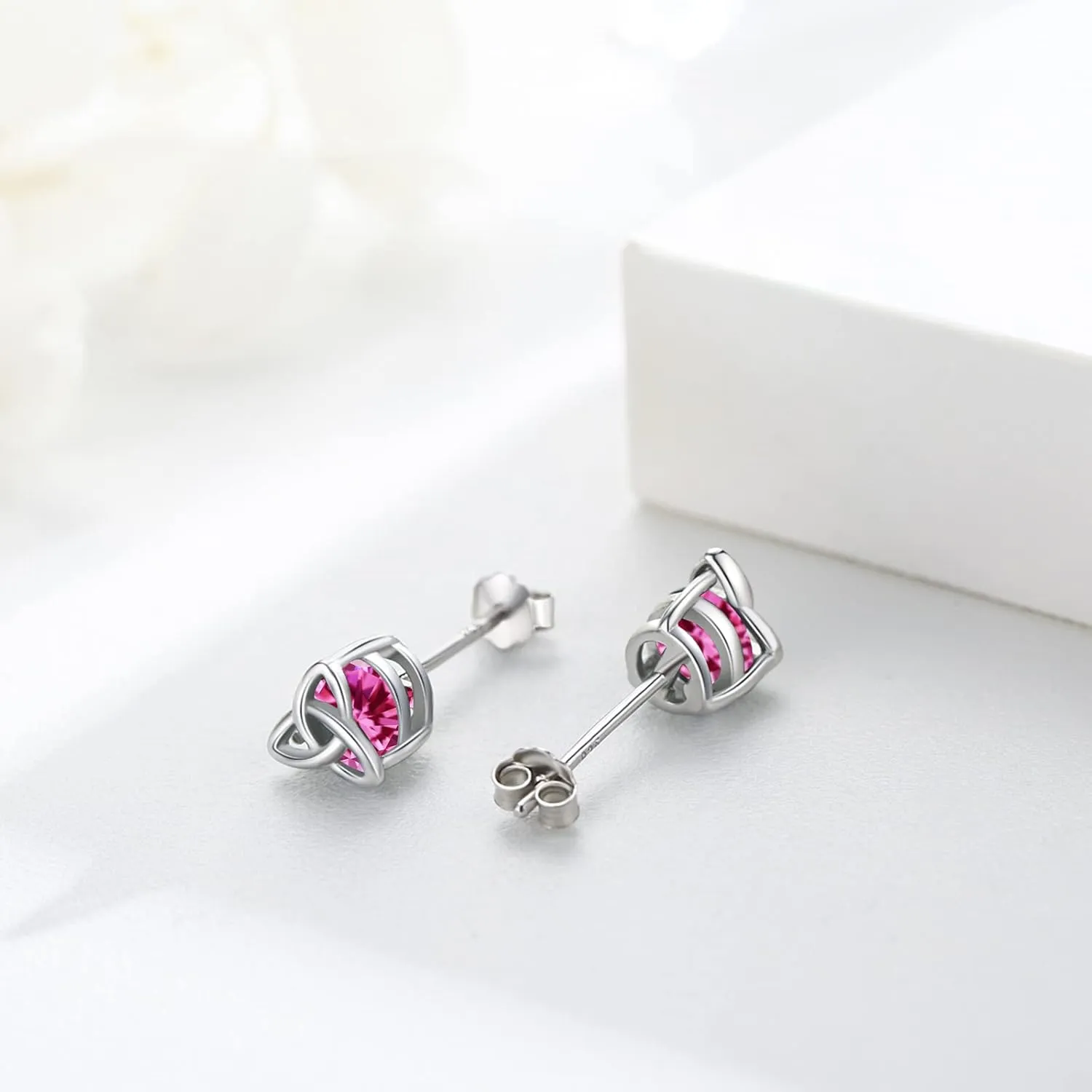 Celtic Sterling Silver Birthstone Stud Earrings - Celtic Knot Design, Gifts for Women