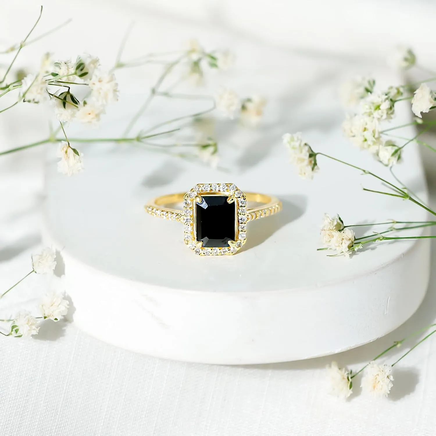 Certified Lab Grown Black Diamond 6X8mm Emerald Cut Engagement Ring, Aaaa Quality, Black and White Diamond Halo Ring