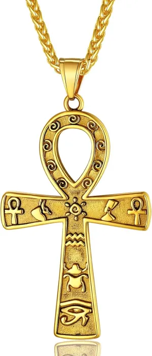 ChainsProMax Men Stainless Steel Ankh Cross Necklace, Egyptian Jewelry-Send Gift Box