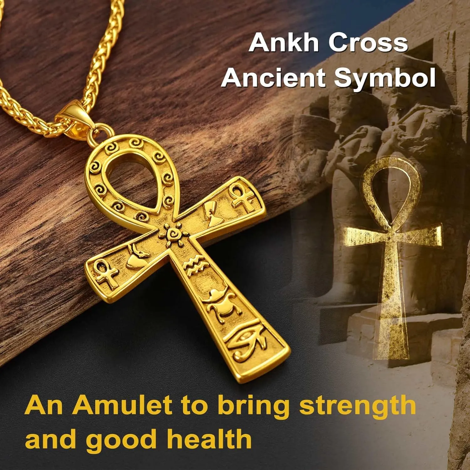 ChainsProMax Men Stainless Steel Ankh Cross Necklace, Egyptian Jewelry-Send Gift Box