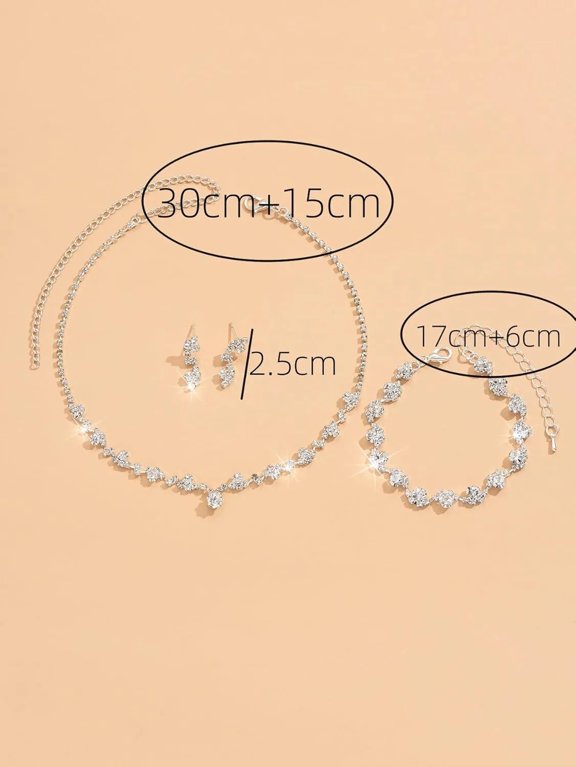 Chargances 4pcs Crystal Wedding Jewelry Set Elegant Rhinestone Necklace Earrings Bracelet Sparkly Wedding Jewelry Sets for Brides Bridesmaid Prom