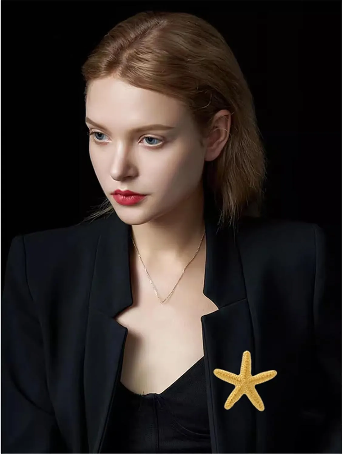 Charm Starfish Brooch Pin for Women Fashion Chunky Plated Gold Sea Star Lapel Pin Summer Ocean Beach Jewelry Gifts