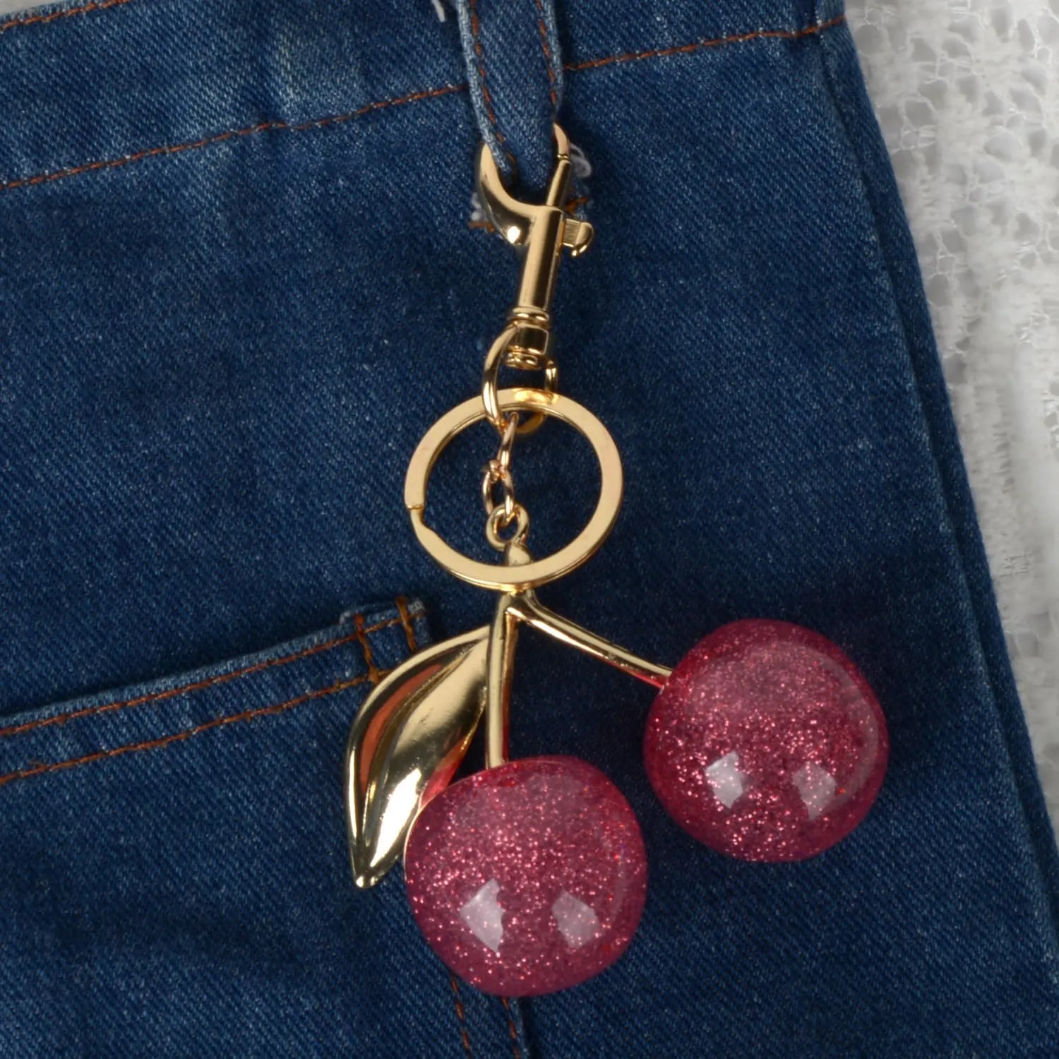 Cherry Bag Charm Purse Charms Keychain, Elegant Purse Bag Charm Cherry Keychain Cute Bag Charms for Handbags Gift and More
