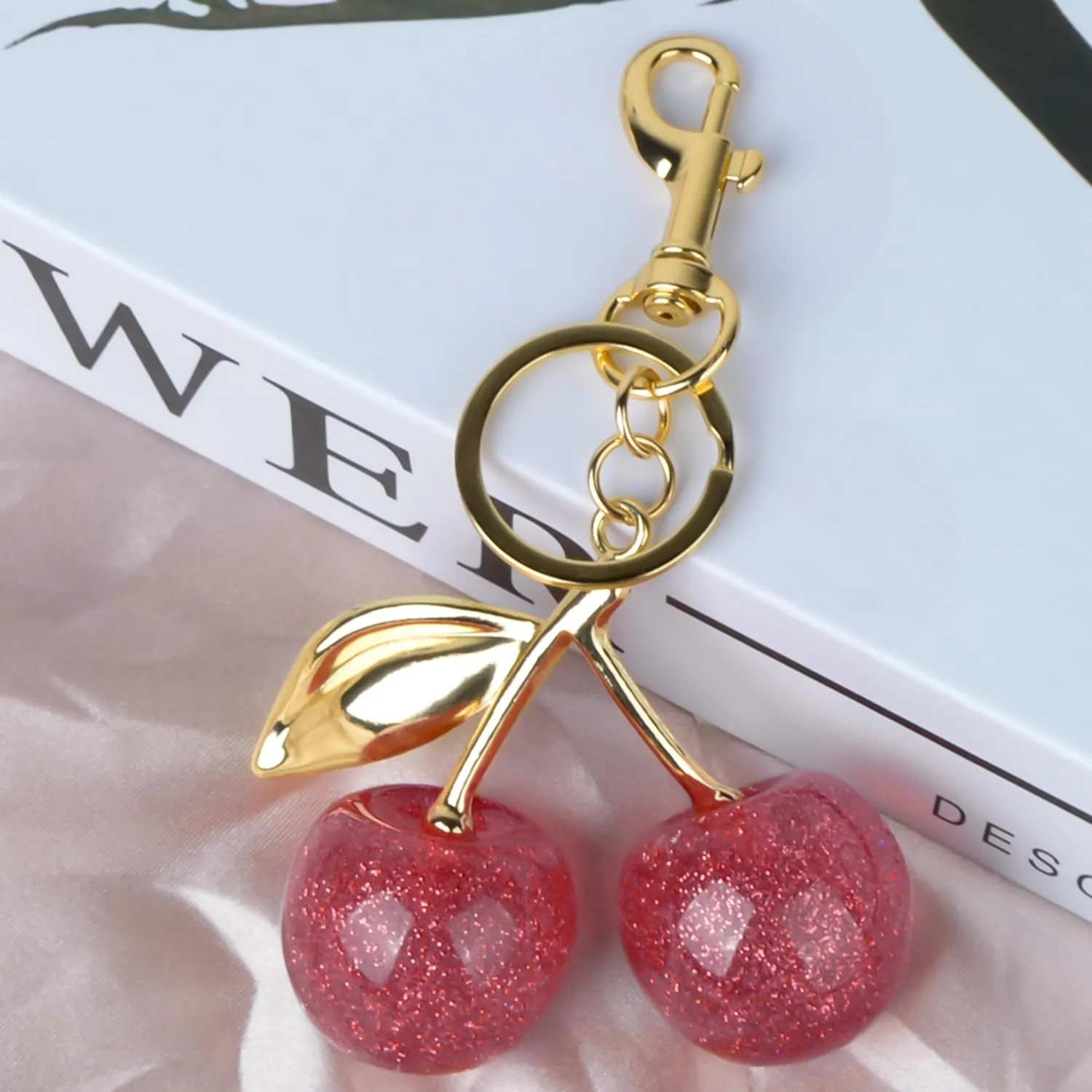 Cherry Bag Charm Purse Charms Keychain, Elegant Purse Bag Charm Cherry Keychain Cute Bag Charms for Handbags Gift and More