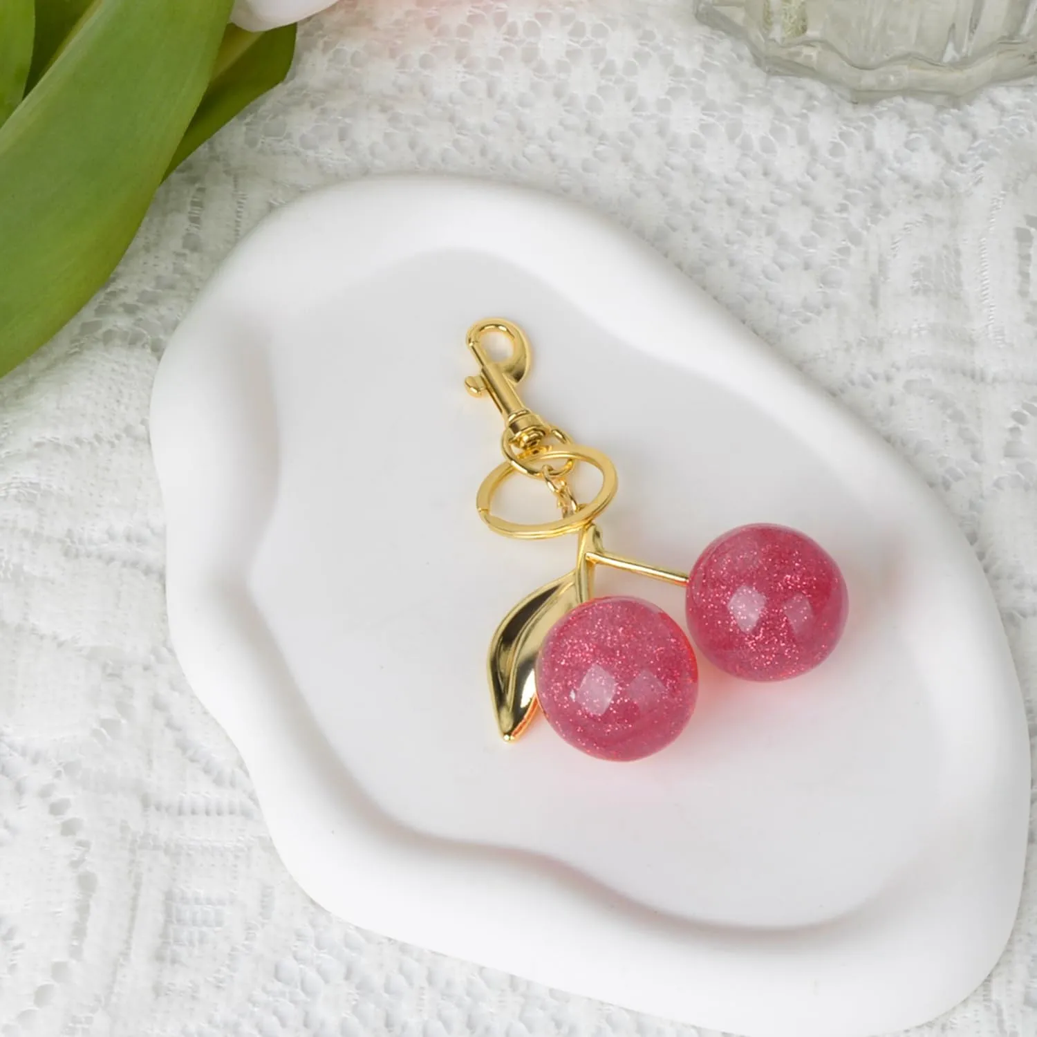 Cherry Bag Charm Purse Charms Keychain, Elegant Purse Bag Charm Cherry Keychain Cute Bag Charms for Handbags Gift and More