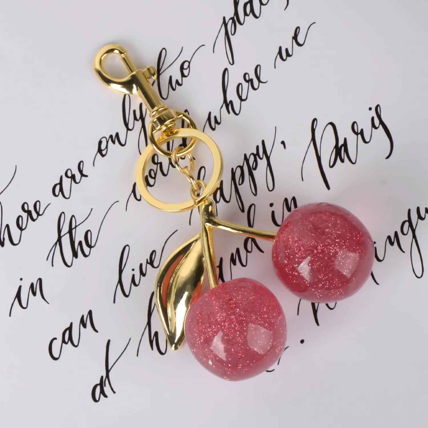 Cherry Bag Charm Purse Charms Keychain, Elegant Purse Bag Charm Cherry Keychain Cute Bag Charms for Handbags Gift and More