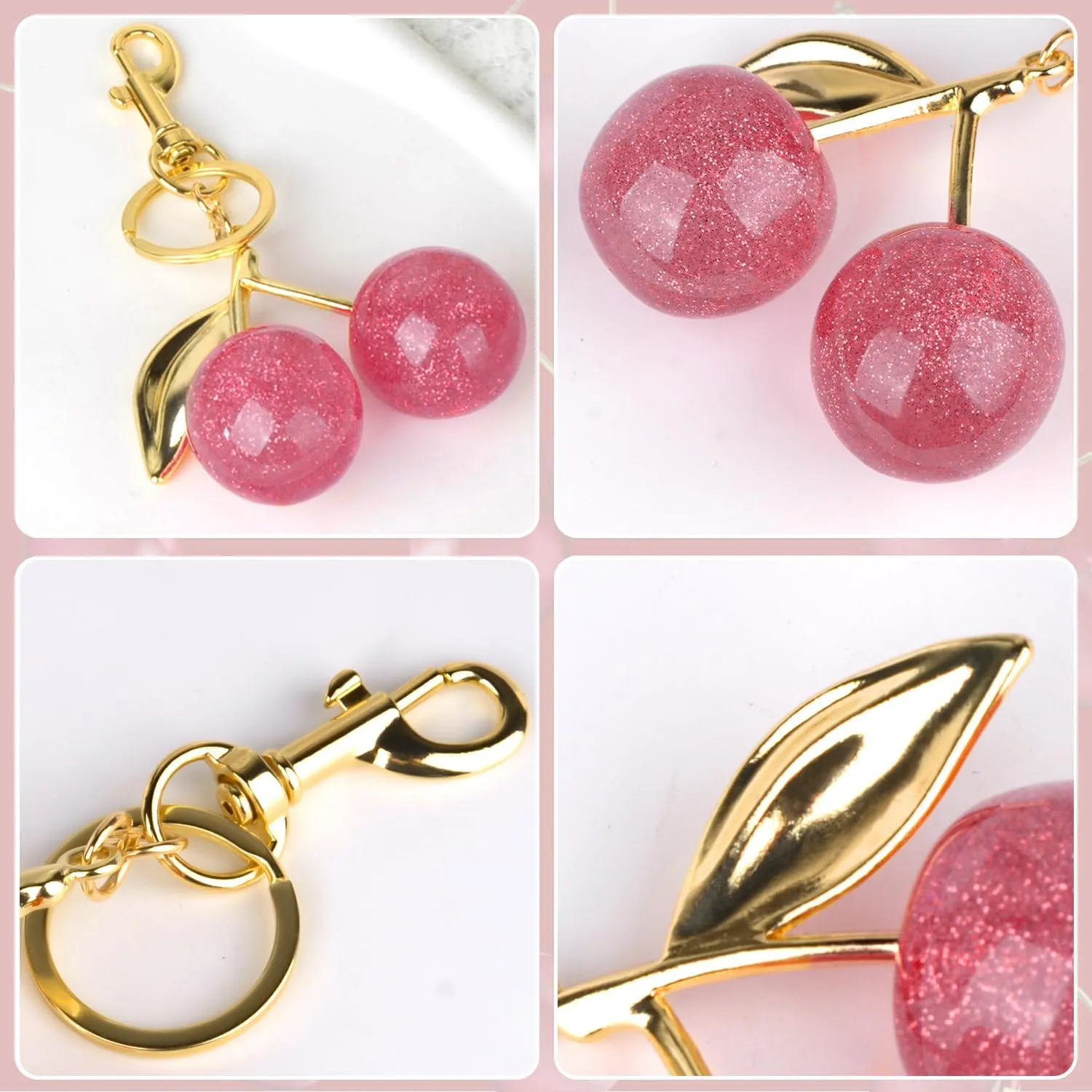 Cherry Bag Charm Purse Charms Keychain, Elegant Purse Bag Charm Cherry Keychain Cute Bag Charms for Handbags Gift and More